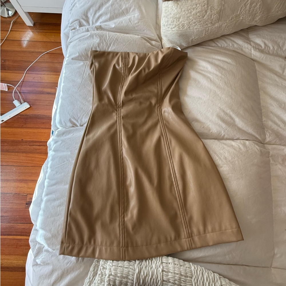 Mini faux leather dress tan - worn once